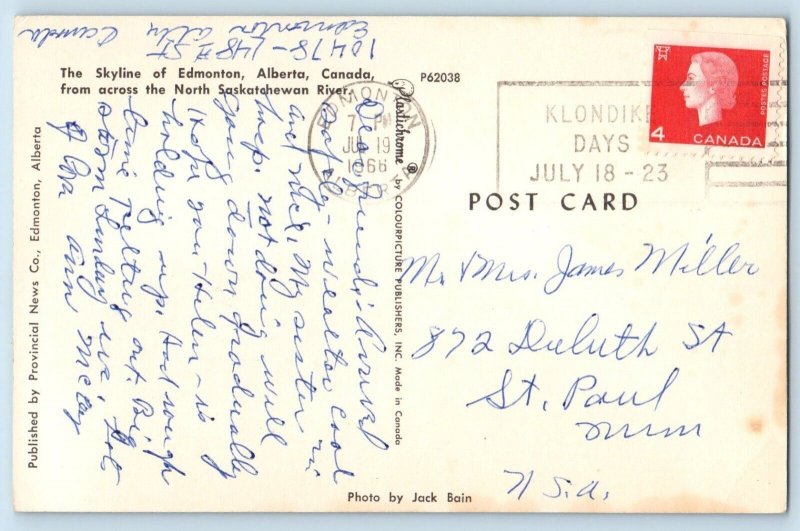 1966 Edmonton Alberta AB Canada Postcard Skyline Across North Saskatchewan River