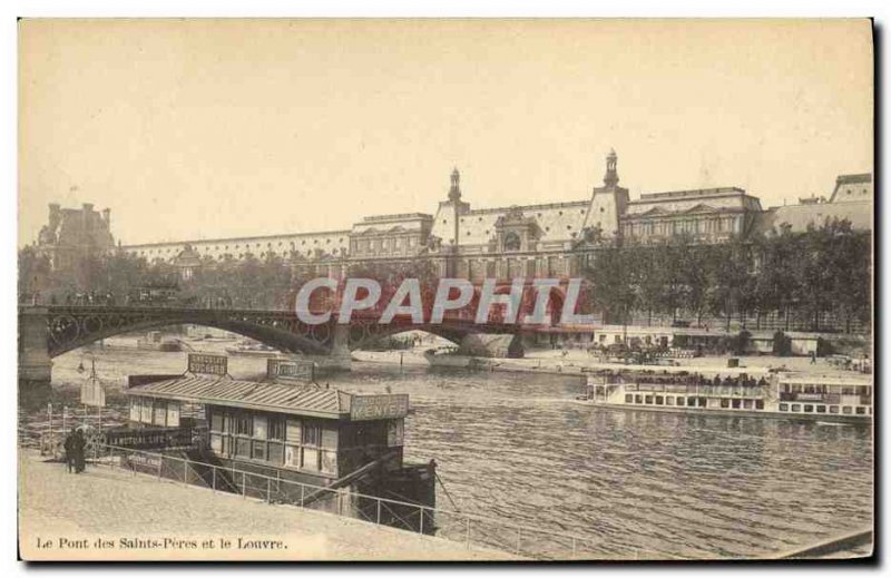 Old Postcard Paris Pont des Saints Peres and the Louvre Peniche boat