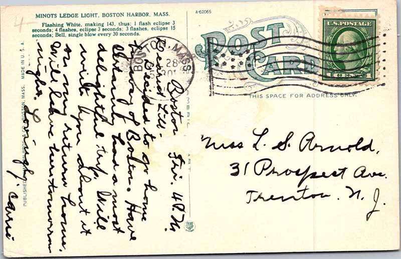 Postcard LIGHTHOUSE SCENE Boston Massachusetts MA AM5963