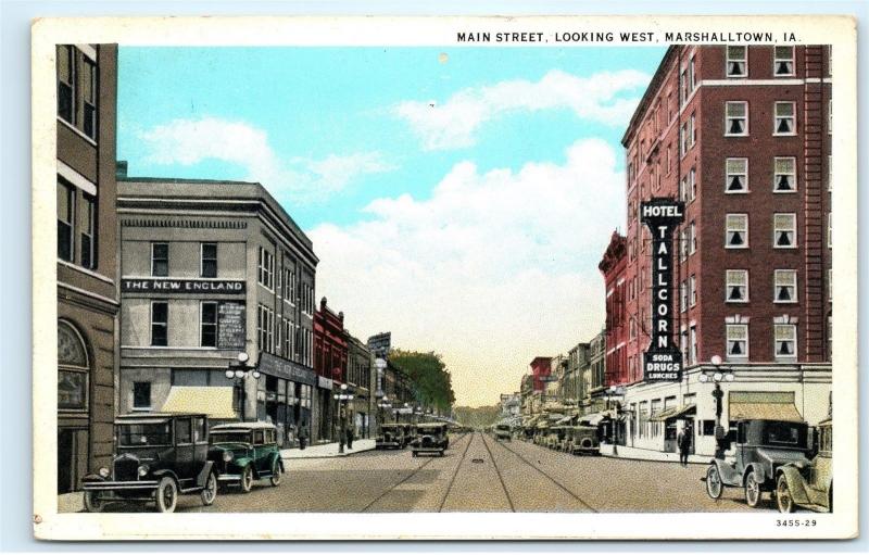 Marshalltown Iowa Main Street Looking West old Vintage Postcard A77