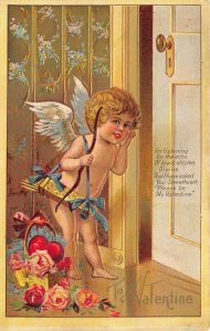 LP45  Valentine's Day  Postcard Cupid roses 