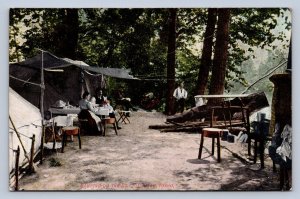 J86/ St Joe River Idaho Postcard c1910 Camping Scene Tents Cooking 357