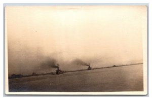 RPPC Battleships Approaching on Water UNP Militaria Postcard S17