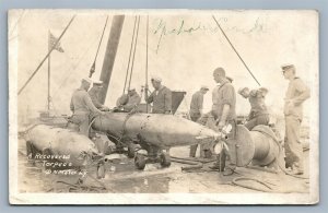 US SAILORS RECOVERED TORPEDO ANTIQUE REAL PHOTO POSTCARD RPPC