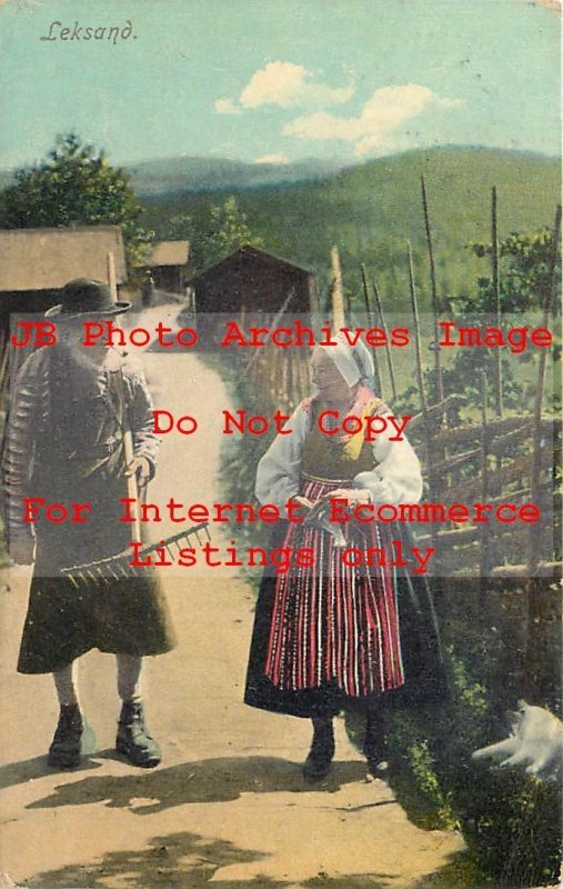 Native Ethnic Culture Costume, Leksand Sweden, Farmer Couple on Dirt Path