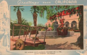 ?Vintage Postcard 1930's Mission Santa Barbara Greetings From California CA