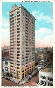 Second National Bank Building Summit & Madison Ave. Toledo Ohio Vintage Postcard