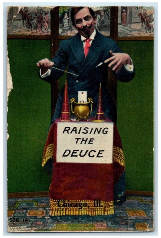 1911 Raising The Deuce Magic Show  Magician Chicago Illinois IL Vintage Postcard