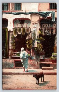 Alger Algiers Algeria Postcard Epicier Mozabite Market Scene Street View