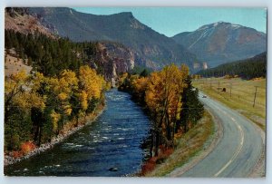 1960 Gallatin Canyon Montana MT Postcard River Fall Highway Yellowstone Park