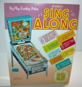 Sing Along Pinball FLYER Original Vintage 1967 Art Sheet Vintage Non Stamped