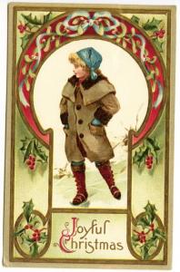 Joyful Christmas Young Girl  Embossed Postcard