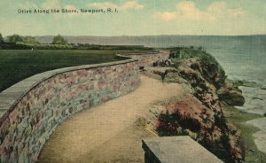Vintage Postcard 1910's Drive Along The Shore Scenic View Newport Rhode Island