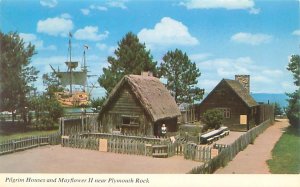 Plymouth Massachusetts Pilgrim House & Mayflower II Chrome Postcard