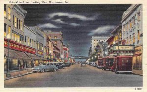 Main Street Night Woolworth Store Vans Norristown Pennsylvania linen postcard