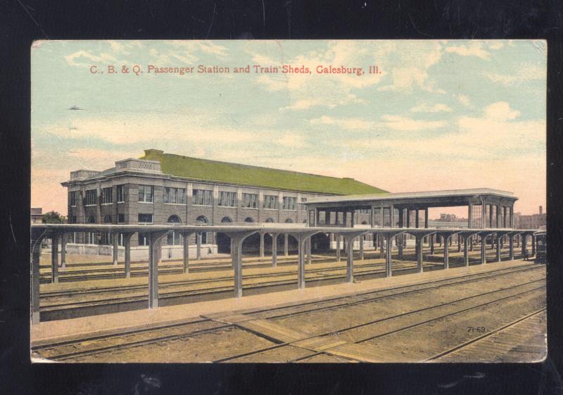 GALESBURG ILLINOIS CB&Q RAILROAD DEPOT TRAIN STATION VINTAGE POSTCARD SHEDS