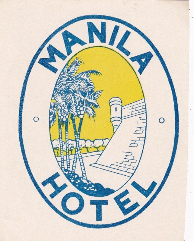 Philippines Manila The Manila Hotel Vintage Luggage Label sk3580