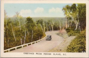 Greetings from Pender Island BC British Columbia Auto Road 40s PECO Postcard H41