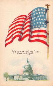 US Patriotic Capitol Building Washington DC Flag embossed postcard B986