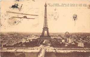 US21 Europe postcard France Paris byplane flying over Eiffel tower 1913 aviation