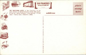 Vtg 1950s Whitcomb Hotel Market St Old Cars San Francisco California CA Postcard