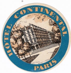 France Paris Hotel Continental Dark Blue Vintage Luggage Label sk3542