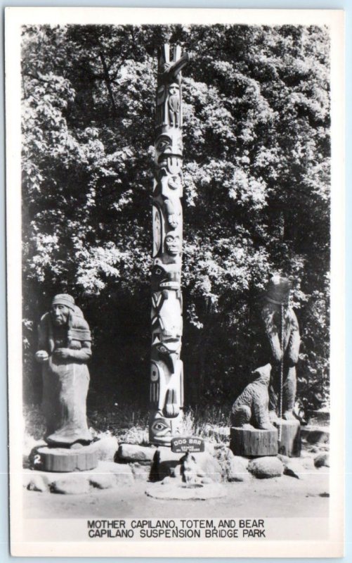 RPPC  CAPILANO SUSPENSION BRIDGE PARK, Canada  Mother Capilano Totem Postcard