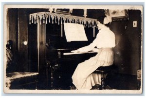 Woman Postcard RPPC Photo Playing Upright Piano c1910's Unposted Antique