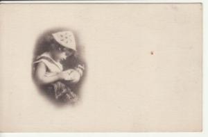 GREETINGS   YOUNG GIRL with CLOCK  children postcard
