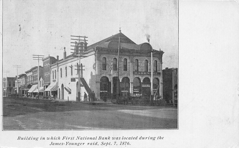 H11/ Northfield Minnesota Postcard 1908 First National Bank James Younger Raid