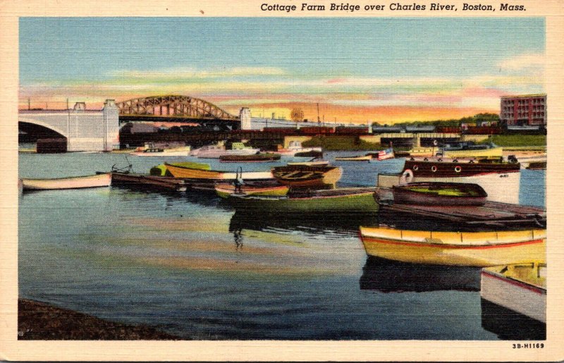 Massachusetts Boston Cottage farm Bridge Over Charles River 1945 Curteich