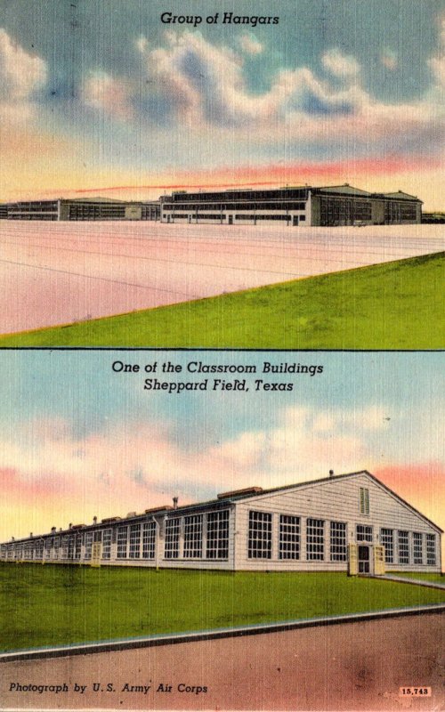 Texas Sheppard Field One Of The Classroom Buidings & Group Of Hangers 1943