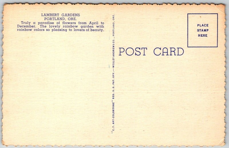 Portland Oregon 1940s Postcard Informal Garden Lambert Gardens