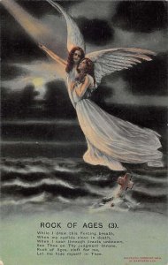 Rock of Ages 3 Angel Saving Woman Religious Vintage Postcard AA55598