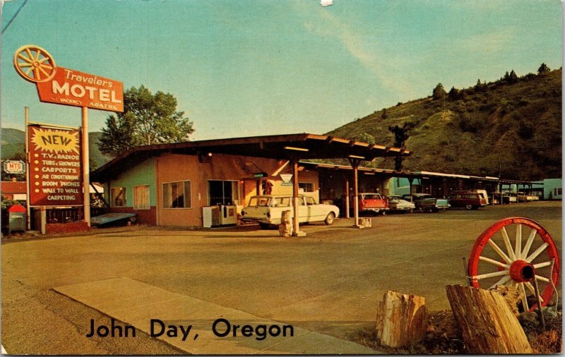 John Day Oregon OR Travelers Motel Postcard VTG UNP WOB Note Vintage 