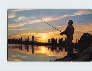 Postcard Silhouetted Angler, New Hampshire