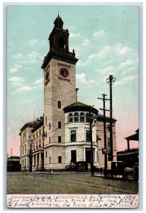 1907 Government Building Clock Tower Dirt Road Jacksonville Florida FL Postcard 