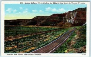 Western Wyoming, WY~LINCOLN HIGHWAY 30 Cliffs Bitter Creek c1940s Linen Postcard