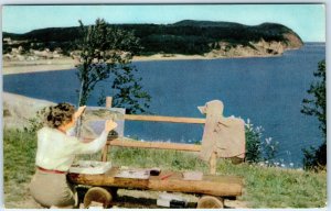 c1960s Fundy National Park, New Brunswick Woman Artist Paints Owl's Head NB A312