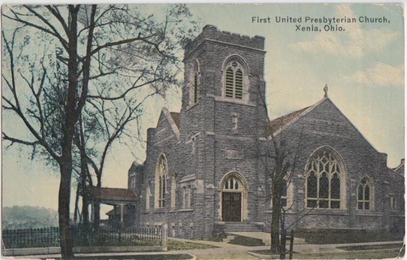 1910 XENIA Ohio Postcard FIRST UNITED PRESBYTERIAN CHURCH