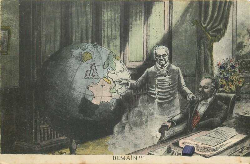 Political Satire World War 1915 Propaganda Artist A. THIERS Tomorrow Globe Map 