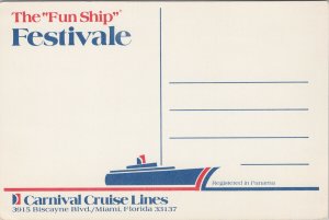 The Fun Ship 'Festivale' Carnival Cruise Lines Ship Boat Unused Postcard C5