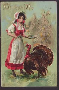 Thanksgiving Day,Woman,Turkey Postcard