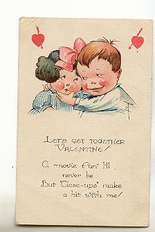 Red Cheeked Boy and Girl, Pink Bow, Valentine Poem,