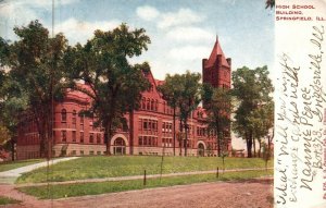 1906 Springfield Illinois IL High School Building Vintage Postcard 