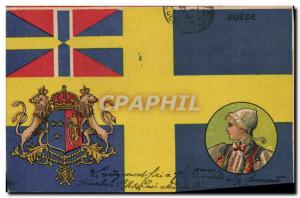 Old Postcard Flag Woman Sweden Sweden Leo