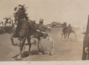 Miller SOUTH DAKOTA RPPC c1910 HARNESS RACE Horse Racing JULY 4TH Sulky Trotting