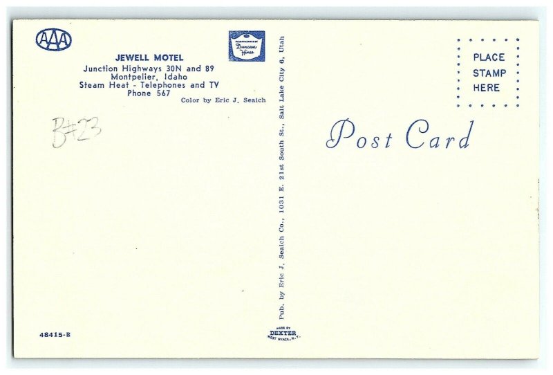 1961 Montpelier Jewell Motel Idaho Shop Id Coffee Postcard 89 30 Us And Cars 