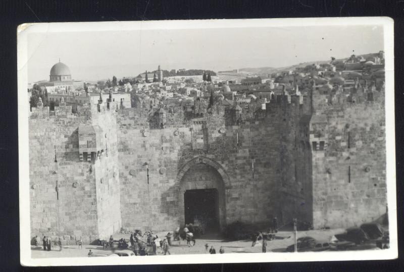 RPPC JERUSALEM ISRAEL DAMASCUS GATE REAL PHOTO POSTCARD NICE STAMPS