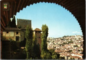 postcard Granada. Spain - Alhambra, Albacin's partial view
